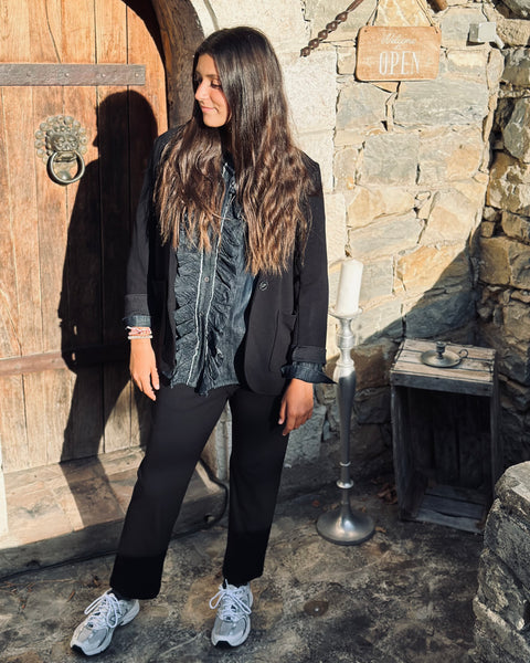 Chemise en jean bleu à jabots Ruinart