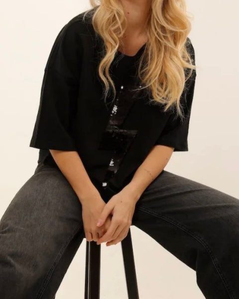 T-shirt noir à sequins Angie
