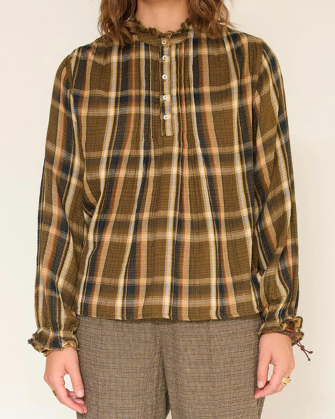 Blouse à carreaux kaki CRAIG