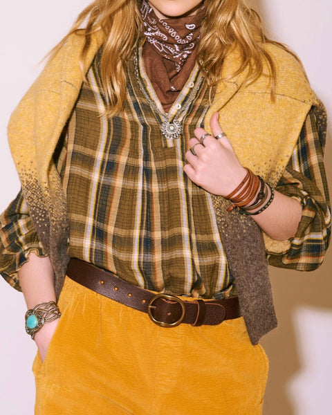 Blouse à carreaux kaki CRAIG