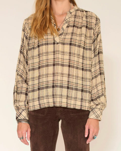 Blouse à carreaux beige et marron CORALIE