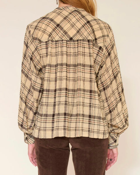 Blouse à carreaux beige et marron CORALIE