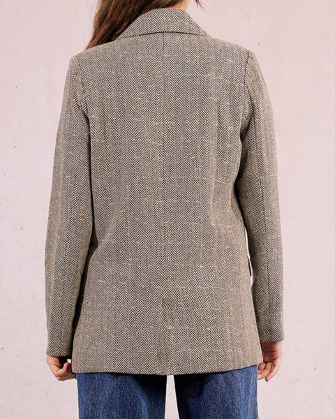 Blazer à chevrons noir et beige