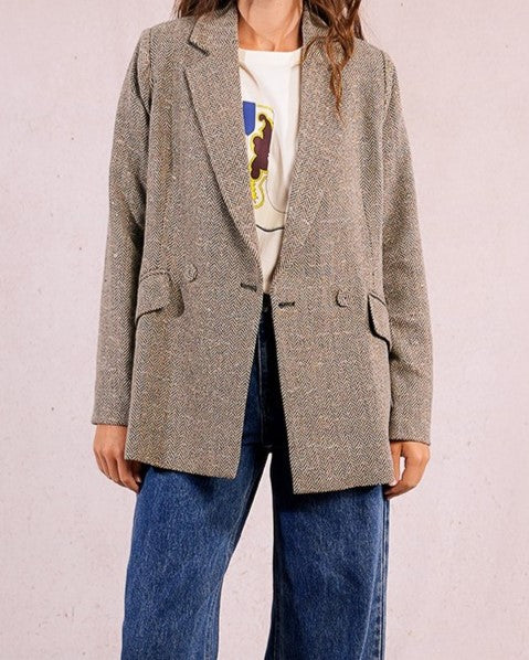 Blazer à chevrons noir et beige