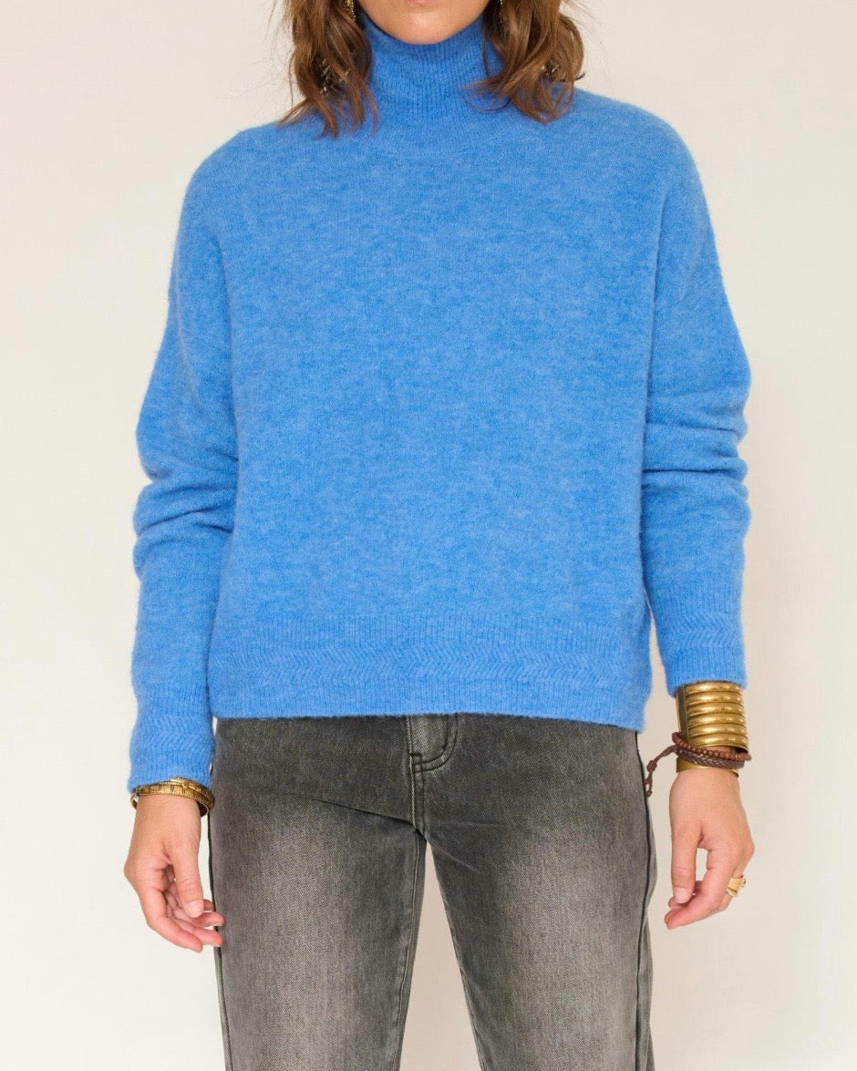 Pull col cheminé bleu Kadra