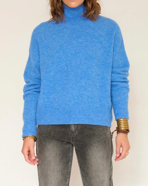 Pull col cheminé bleu Kadra