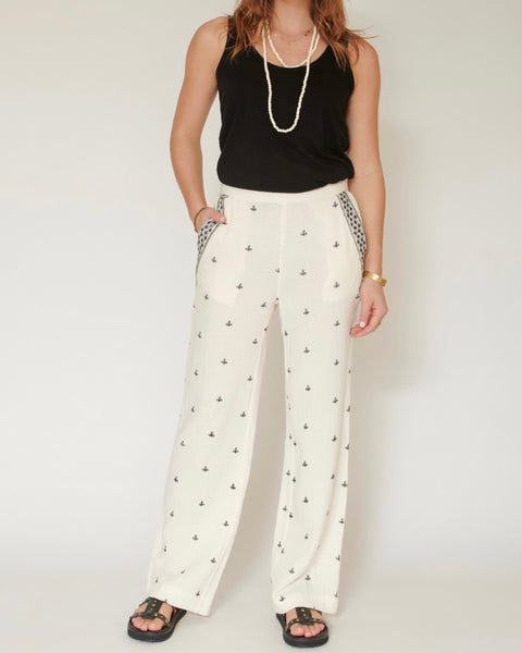 Pantalon en gaze de coton brodé Palaos