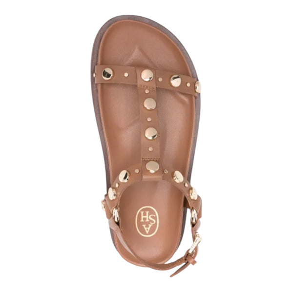 Sandale en cuir camel et clous dorés Ugo