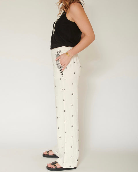 Pantalon en gaze de coton brodé Palaos