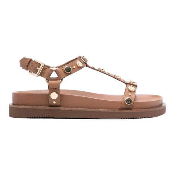 Sandale en cuir camel et clous dorés Ugo