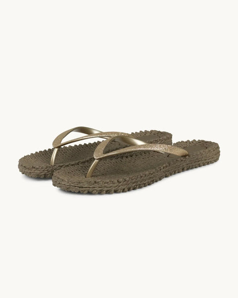 Tongs bronze avec brides pailletées