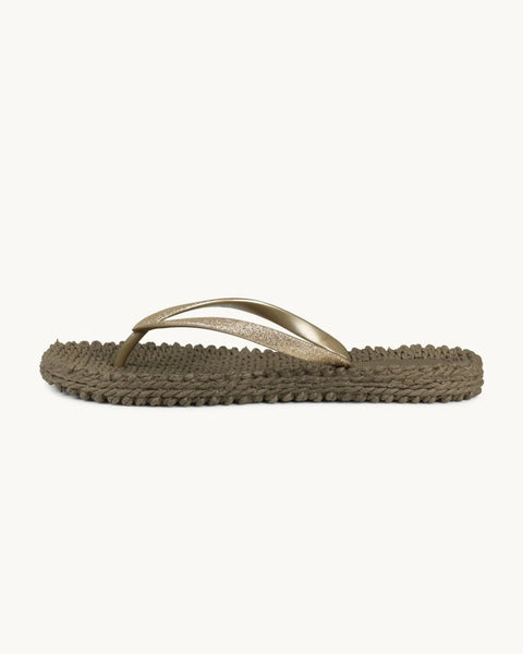 Tongs bronze avec brides pailletées