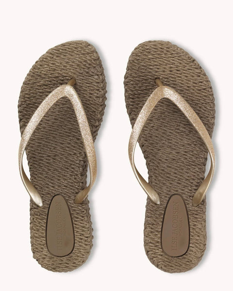Tongs bronze avec brides pailletées