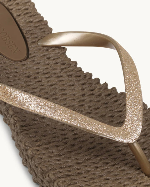 Tongs bronze avec brides pailletées