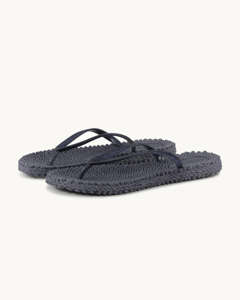 Tongs bleu niut avec brides pailletées