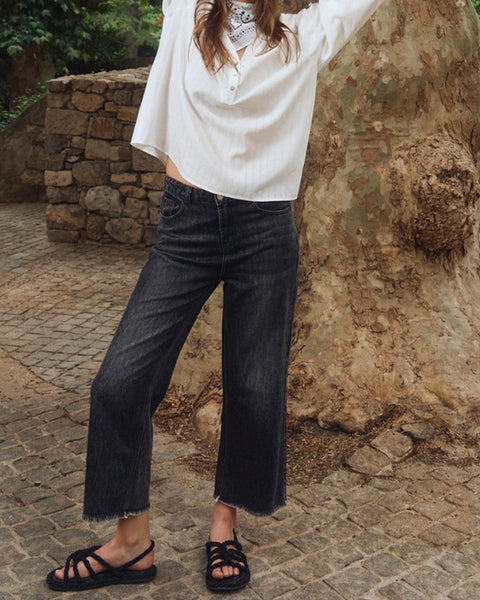 Jeans noir frangé