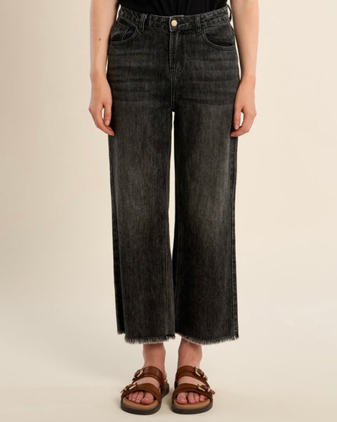 Jeans noir frangé