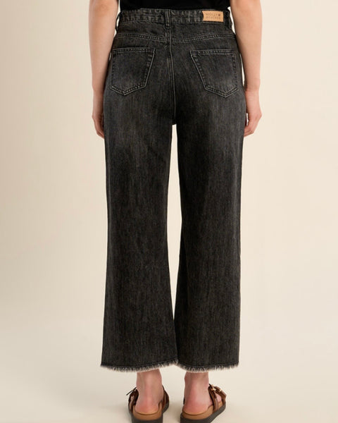 Jeans noir frangé