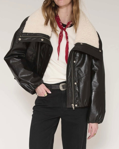 Blouson aviateur en cuir noir Marcus