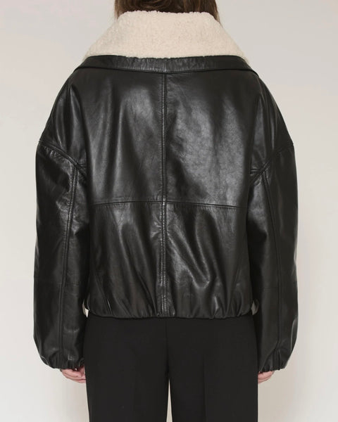 Blouson aviateur en cuir noir Marcus