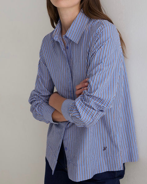 Chemise bleue à rayures en coton Biologique