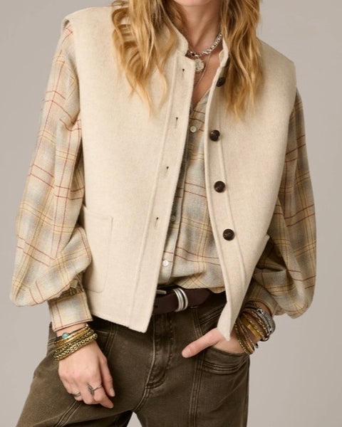Blouse beige à carreaux Cleda