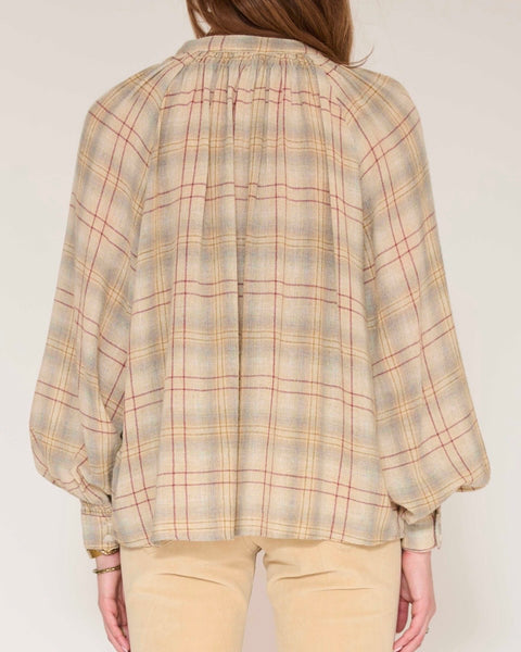Blouse beige à carreaux Cleda