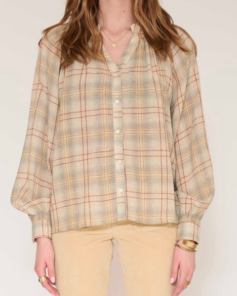 Blouse beige à carreaux Cleda
