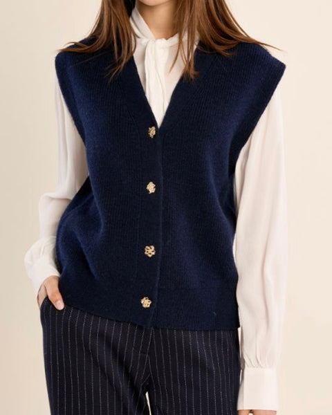 Gilet sans manches en maille bleu marine