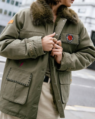 Parka mi-longue kaki Vatilie