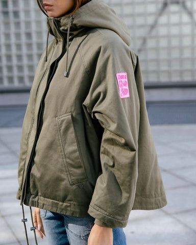 Parka à capuche kaki fourrée léopard Vendana