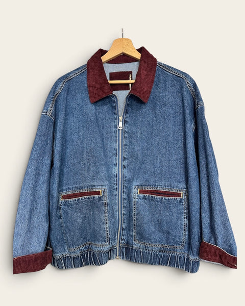 Veste en jeans et velours bordeaux