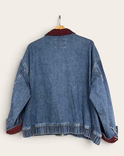 Veste en jeans et velours bordeaux