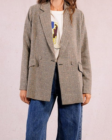 Blazer à chevrons noir et beige
