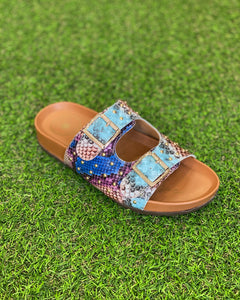 Sandales en cuir multicolore bleu